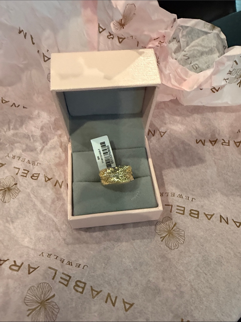 Anabel Aram Gold Textured Feature Ring Gold SZ 7 NWT